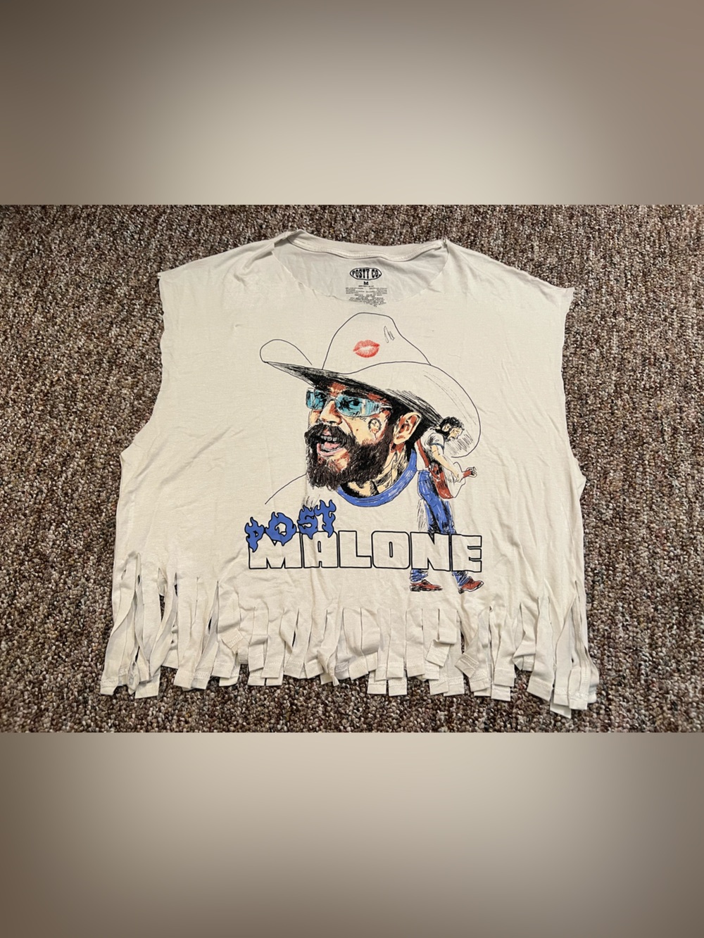 Post Malone Women’s Fringed Concert Graphic Comfy Sleeveless Shirt Size Medium